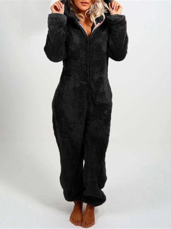 Women's Pajamas Furry Zipper Jumpsuit Hooded Pajamas - Pajamas - INS | Online Fashion Free Shipping Clothing, Dresses, Tops, Shoes - 10/09/2021 - 30-40 - Bottom