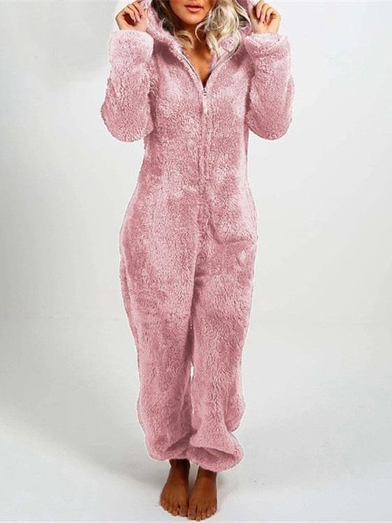 Women's Pajamas Furry Zipper Jumpsuit Hooded Pajamas - Pajamas - INS | Online Fashion Free Shipping Clothing, Dresses, Tops, Shoes - 10/09/2021 - 30-40 - Bottom