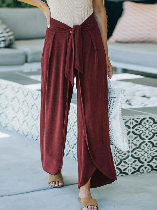 Women's Pants Casual Belted Irregular Hem Trousers - Pants - INS | Online Fashion Free Shipping Clothing, Dresses, Tops, Shoes - 02/11/2021 - 20-30 - Bottoms