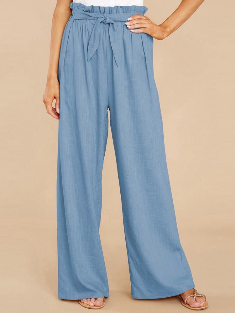 Women's Pants Casual Solid Cotton Belted Wide-Leg Pants - Pants - INS | Online Fashion Free Shipping Clothing, Dresses, Tops, Shoes - 20-30 - 31/08/2021 - Bottom