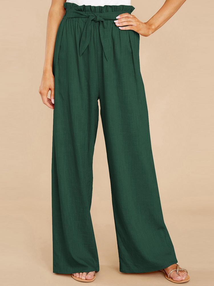 Women's Pants Casual Solid Cotton Belted Wide-Leg Pants - Pants - INS | Online Fashion Free Shipping Clothing, Dresses, Tops, Shoes - 20-30 - 31/08/2021 - Bottom