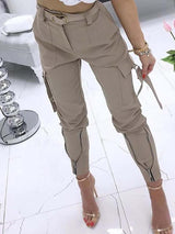Women's Pants Elastic High Waist Pocket Zipper Cargo Pants - Pants - INS | Online Fashion Free Shipping Clothing, Dresses, Tops, Shoes - 22/11/2021 - 30-40 - Bottoms