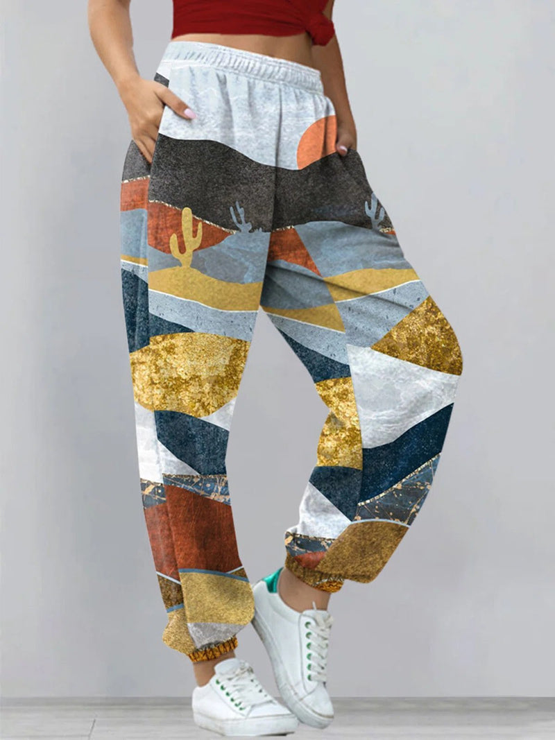 Women's Pants Landscape Print Pocket Elastic Slacks Trousers - Pants - INS | Online Fashion Free Shipping Clothing, Dresses, Tops, Shoes - 20-30 - 22/11/2021 - Bottoms