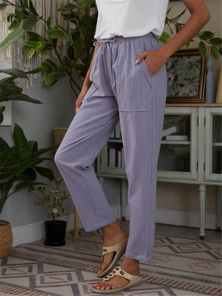 Women's Pants Pocket Elastic Waist Cotton And Linen Casual Pants - Pants - INS | Online Fashion Free Shipping Clothing, Dresses, Tops, Shoes - 10-20 - 26/09/2021 - Bottom