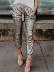 Women's Pants Sequined Pocket Elastic Waist Belted Pants - Pants - INS | Online Fashion Free Shipping Clothing, Dresses, Tops, Shoes - 20-30 - 22/11/2021 - Bottoms