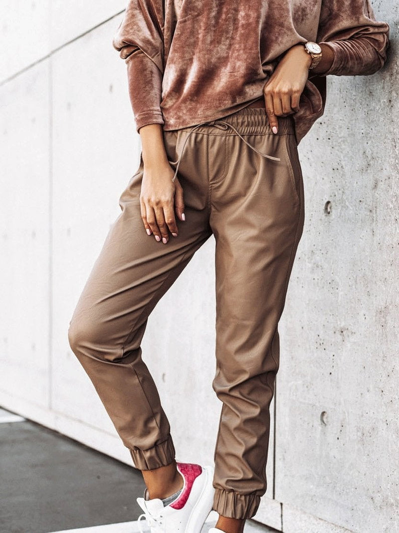 Women's Pants Simple Elastic Tether Slim Leather Pants - Pants - INS | Online Fashion Free Shipping Clothing, Dresses, Tops, Shoes - 03/09/2021 - 30-40 - Bottom