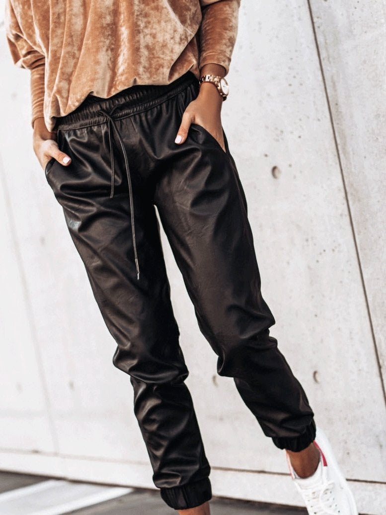 Women's Pants Simple Elastic Tether Slim Leather Pants - Pants - INS | Online Fashion Free Shipping Clothing, Dresses, Tops, Shoes - 03/09/2021 - 30-40 - Bottom