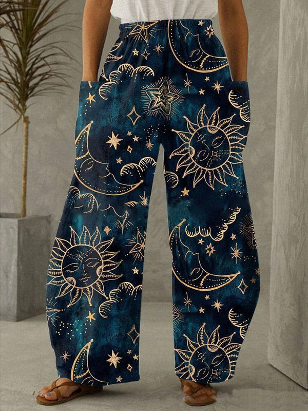 Women's Pants Sun Moon Print Pocket Elastic Wide Leg Pants - Pants - Instastyled | Online Fashion Free Shipping Clothing, Dresses, Tops, Shoes - 20-30 - 30/12/2021 - Bottoms