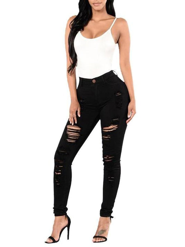 Women's Plus Size Full Length Ripped Pencil Jeans - Jeans - INS | Online Fashion Free Shipping Clothing, Dresses, Tops, Shoes - 15/03/2021 - 2XL - Black