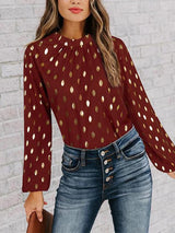 Women's Polka Dot Shirt With Puff Sleeves - Tops - INS | Online Fashion Free Shipping Clothing, Dresses, Tops, Shoes - Best Seller - Blouse - Color_Red