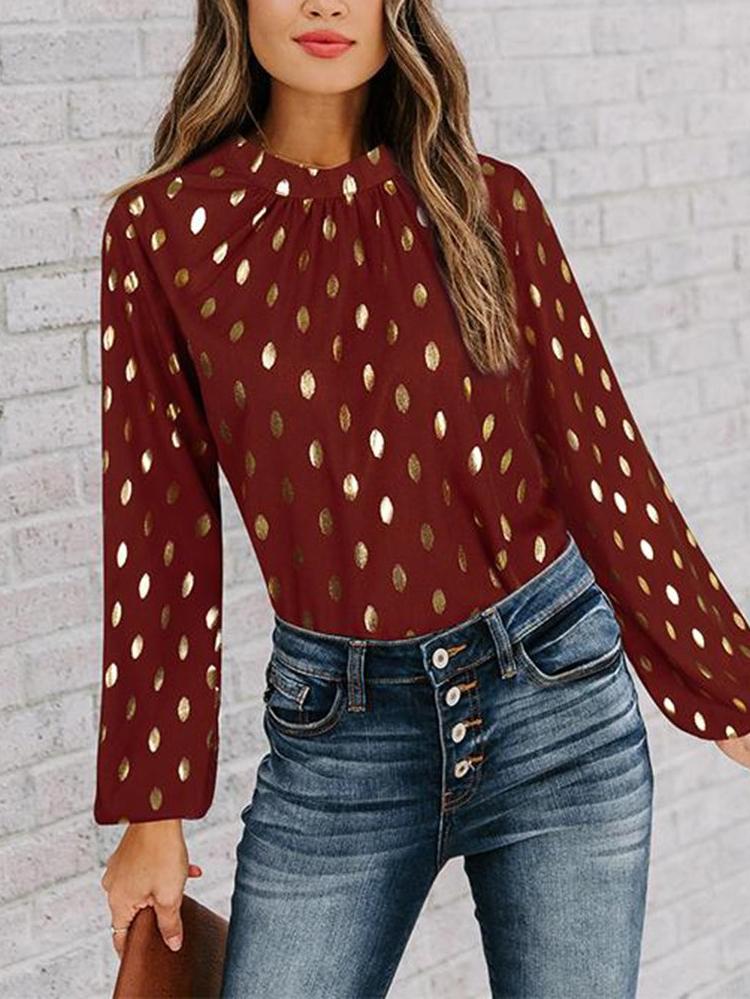 Women's Polka Dot Shirt With Puff Sleeves - Tops - INS | Online Fashion Free Shipping Clothing, Dresses, Tops, Shoes - Best Seller - Blouse - Color_Red