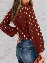 Women's Polka Dot Shirt With Puff Sleeves - Tops - INS | Online Fashion Free Shipping Clothing, Dresses, Tops, Shoes - Best Seller - Blouse - Color_Red