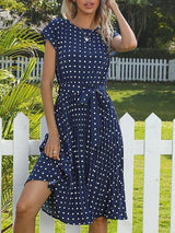 Women's Polka Dot Short Sleeve Midi Dress - Maxi Dresses - INS | Online Fashion Free Shipping Clothing, Dresses, Tops, Shoes - 22/03/2021 - AMZ - Color_Blue