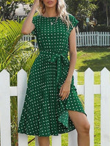 Women's Polka Dot Short Sleeve Midi Dress - Maxi Dresses - INS | Online Fashion Free Shipping Clothing, Dresses, Tops, Shoes - 22/03/2021 - AMZ - Color_Blue