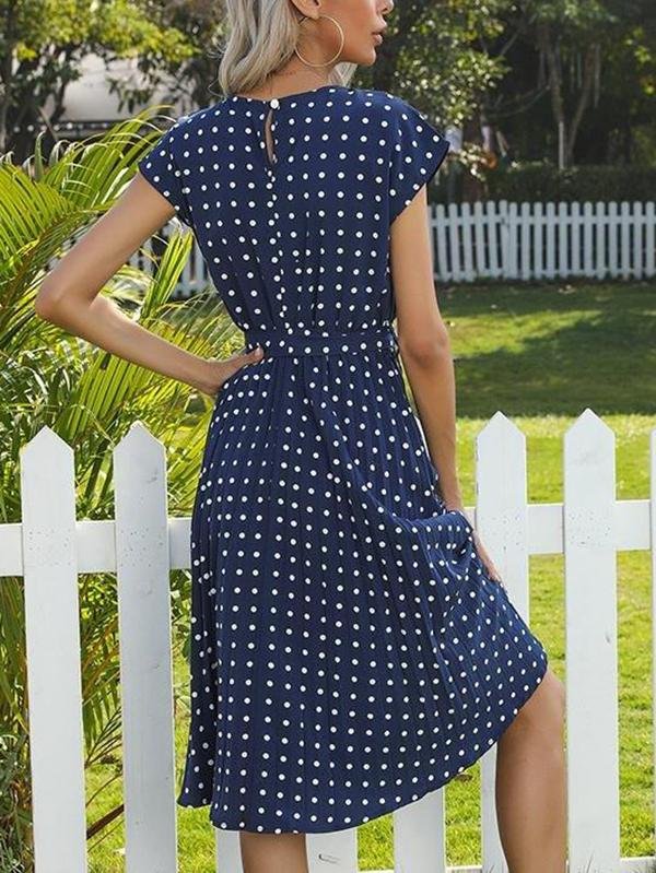 Women's Polka Dot Short Sleeve Midi Dress - Maxi Dresses - INS | Online Fashion Free Shipping Clothing, Dresses, Tops, Shoes - 22/03/2021 - AMZ - Color_Blue