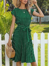 Women's Polka Dot Short Sleeve Midi Dress - Maxi Dresses - INS | Online Fashion Free Shipping Clothing, Dresses, Tops, Shoes - 22/03/2021 - AMZ - Color_Blue