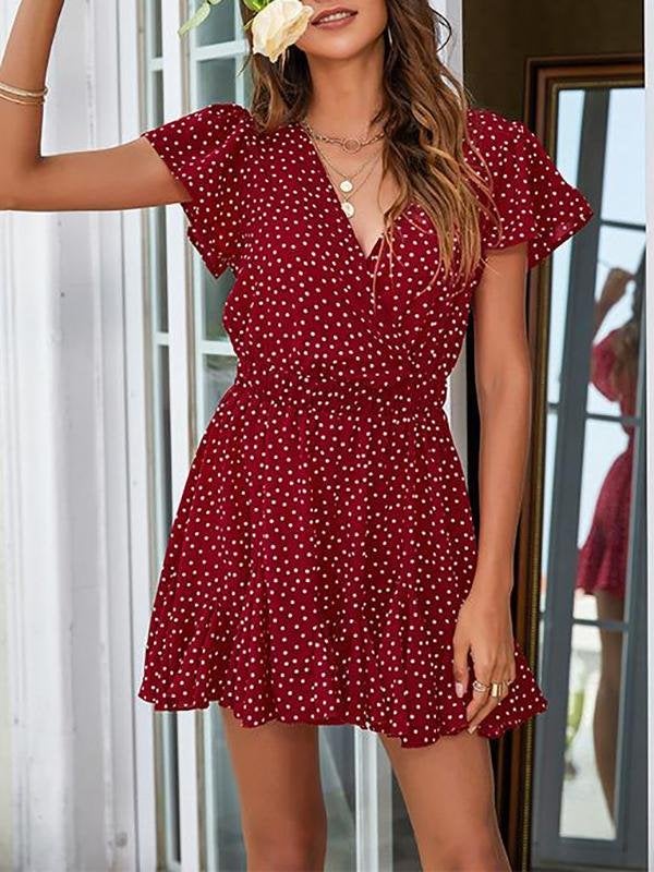 Women's Polka Dots Short Sleeve Ruffle Dress - Dresses - INS | Online Fashion Free Shipping Clothing, Dresses, Tops, Shoes - 18/03/2021 - Black - Color_Black