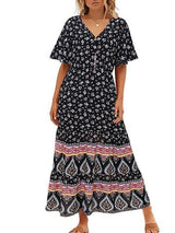 Women's Print Short Sleeve Ethnic Style Maxi Dress - Dresses - INS | Online Fashion Free Shipping Clothing, Dresses, Tops, Shoes - 18/03/2021 - Black - Casual