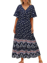 Women's Print Short Sleeve Ethnic Style Maxi Dress - Dresses - INS | Online Fashion Free Shipping Clothing, Dresses, Tops, Shoes - 18/03/2021 - Black - Casual