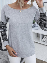 Women's Pullover Long Sleeve Off-shoulder Print T-shirts - T-shirts - INS | Online Fashion Free Shipping Clothing, Dresses, Tops, Shoes - 10-20 - 22/07/2021 - color-gray