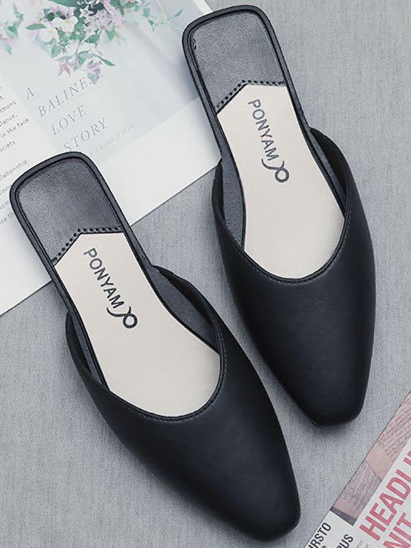 Women's Pure Color Flat Squre-Tipped Slipper - Shoes - INS | Online Fashion Free Shipping Clothing, Dresses, Tops, Shoes - 02/19/2021 - Black - Casual