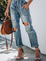 Women's Ripped Denim Trousers Straight Leg Pants - Pants - INS | Online Fashion Free Shipping Clothing, Dresses, Tops, Shoes - 10/05/2021 - Category_Pants - Color_Blue