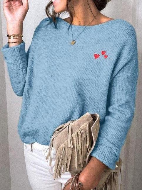 Women's Round Collar Loose Sweater - T-Shirts - INS | Online Fashion Free Shipping Clothing, Dresses, Tops, Shoes - Autumn - Blue - Color_Blue