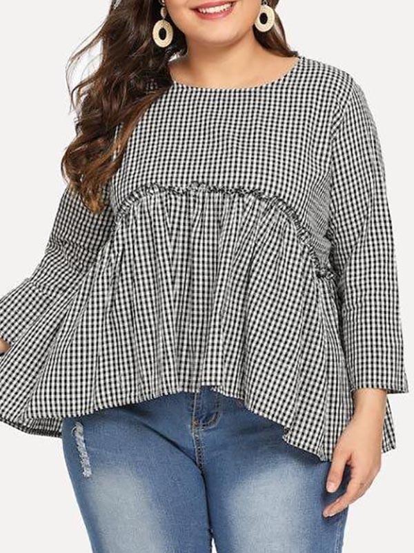 Women's Round Neck Plus Size Blouse - CURVE+PLUS - INS | Online Fashion Free Shipping Clothing, Dresses, Tops, Shoes - Curve + Plus - Mx Curve+Plus -