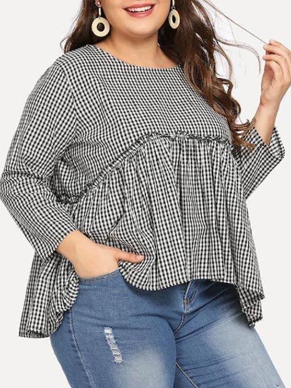 Women's Round Neck Plus Size Blouse - CURVE+PLUS - INS | Online Fashion Free Shipping Clothing, Dresses, Tops, Shoes - Curve + Plus - Mx Curve+Plus -