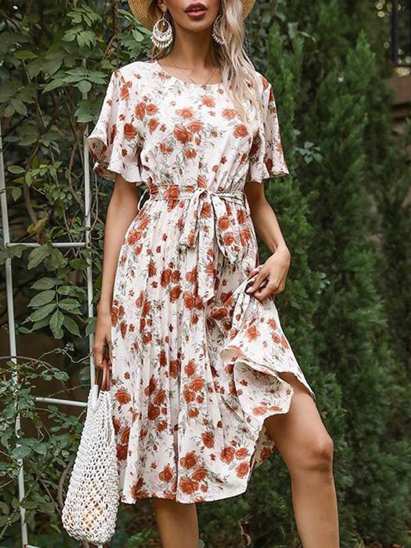 Women's Ruffle Short Sleeve Floral Dress