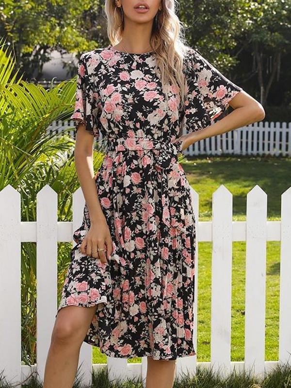 Women's Ruffle Short Sleeve Floral Dress