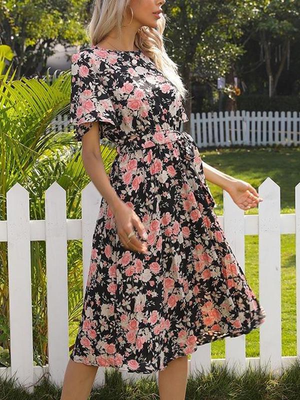 Women's Ruffle Short Sleeve Floral Dress