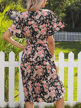 Women's Ruffle Short Sleeve Floral Dress