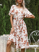 Women's Ruffle Short Sleeve Floral Dress