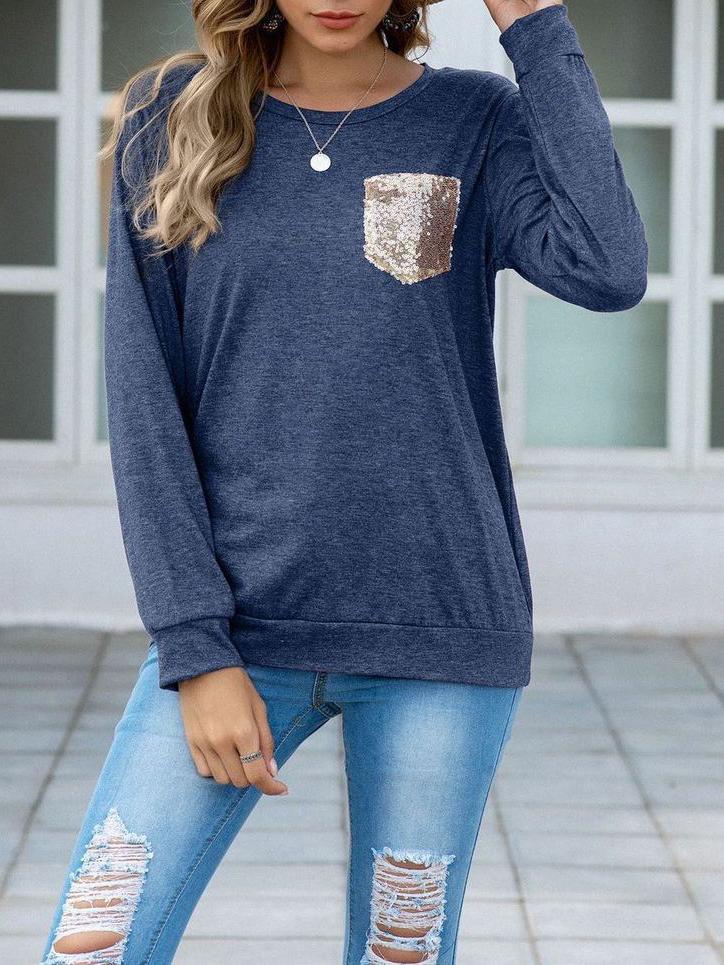 Women's Sequin Crewneck T-shirt - T-Shirts - INS | Online Fashion Free Shipping Clothing, Dresses, Tops, Shoes - 2XL - Autumn - Black