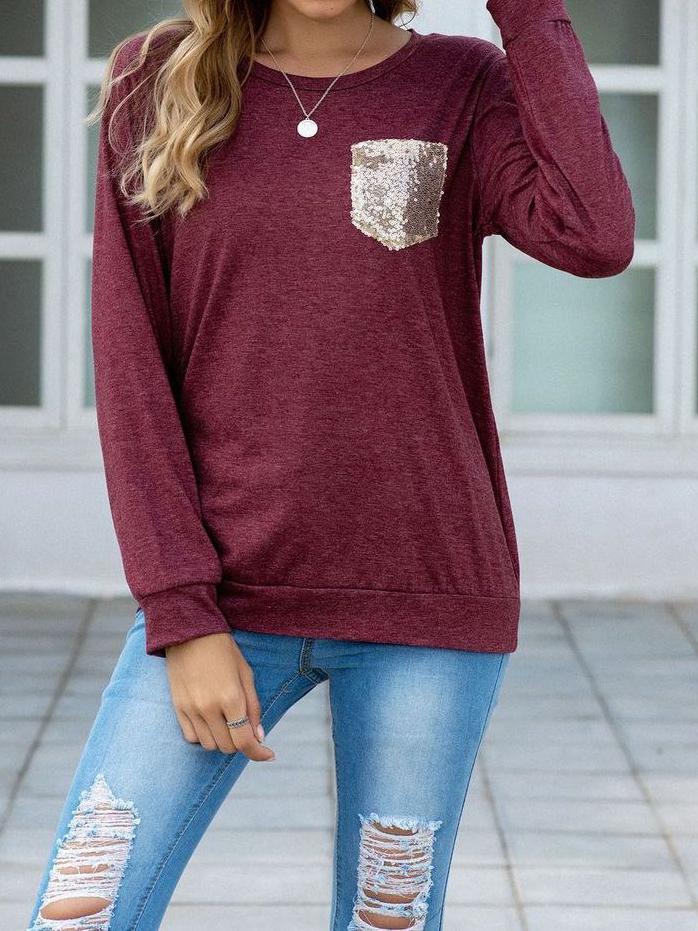 Women's Sequin Crewneck T-shirt - T-Shirts - INS | Online Fashion Free Shipping Clothing, Dresses, Tops, Shoes - 2XL - Autumn - Black