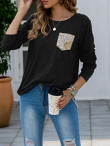 Women's Sequin Crewneck T-shirt - T-Shirts - INS | Online Fashion Free Shipping Clothing, Dresses, Tops, Shoes - 2XL - Autumn - Black