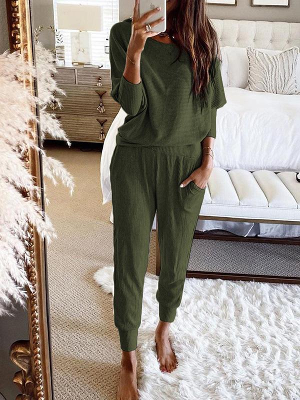 Women's Set Casual Solid Pocket Long Sleeve Two-Piece Suit - Sets - INS | Online Fashion Free Shipping Clothing, Dresses, Tops, Shoes - 02/09/2021 - 30-40 - Bottom