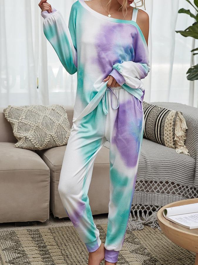 Women's Set Long Sleeve Round Neck Strapless Tie-Dye Two-Piece Suit - Sets - INS | Online Fashion Free Shipping Clothing, Dresses, Tops, Shoes - 02/09/2021 - 30-40 - Bottom