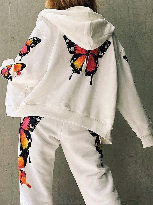 Women's Sets Butterfly Print Long Sleeve Zipper Hoodie Casual Two-Piece Suit - Sets - INS | Online Fashion Free Shipping Clothing, Dresses, Tops, Shoes - 03/09/2021 - 40-50 - Bottom