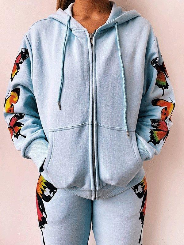 Women's Sets Butterfly Print Long Sleeve Zipper Hoodie Casual Two-Piece Suit - Sets - INS | Online Fashion Free Shipping Clothing, Dresses, Tops, Shoes - 03/09/2021 - 40-50 - Bottom