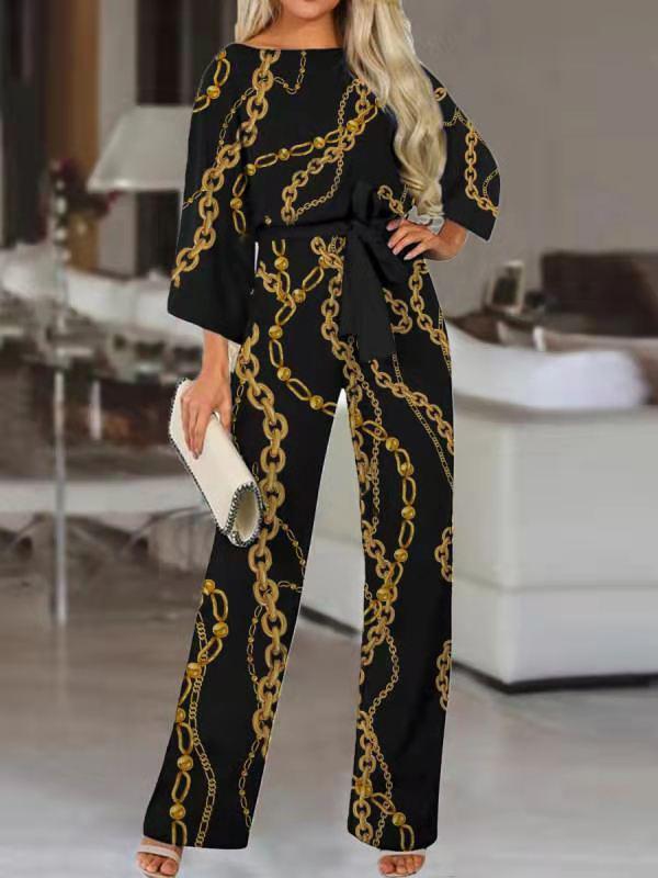 Women's Sets Chain Print Wide-Leg Pants Loose Two-Piece Suit - Sets - INS | Online Fashion Free Shipping Clothing, Dresses, Tops, Shoes - 23/10/2021 - 40-50 - Bottoms