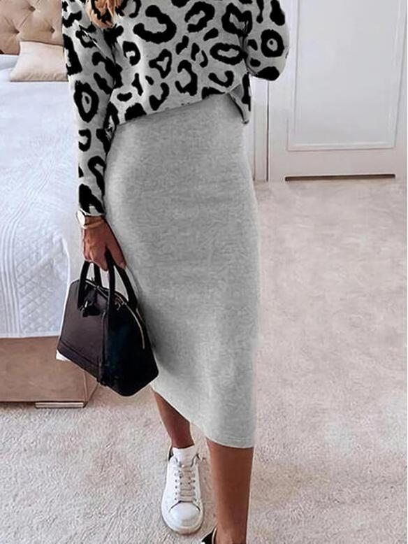 Women's Sets Leopard Print Long Sleeve Top & Skirt Two Piece Set - Sets - INS | Online Fashion Free Shipping Clothing, Dresses, Tops, Shoes - 25/10/2021 - 30-40 - Bottoms