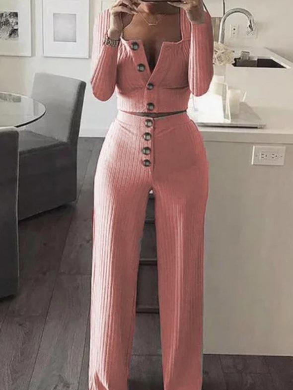 Women's Sets Long Sleeve Cardigan Slim Buttoned Casual Two-Piece Suit - Sets - INS | Online Fashion Free Shipping Clothing, Dresses, Tops, Shoes - 20-30 - 21/08/2021 - Bottom