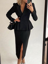 Women's Sets Long Sleeve Jacket & Split Skirt Two-Piece Suit - Sets - INS | Online Fashion Free Shipping Clothing, Dresses, Tops, Shoes - 02/11/2021 - 30-40 - Bottoms