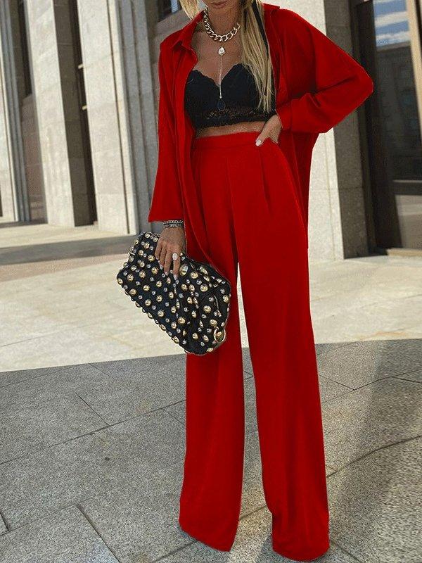 Women's Sets Long Sleeve Shirt & Wide-Leg Pants Two-Piece Suit - Sets - INS | Online Fashion Free Shipping Clothing, Dresses, Tops, Shoes - 12/10/2021 - 40-50 - Bottom