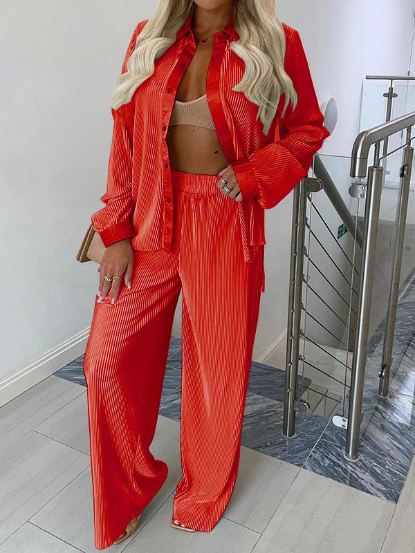 Women's Sets Long Sleeve Shirt & Wide-Leg Pants Two-Piece Suit - Sets - INS | Online Fashion Free Shipping Clothing, Dresses, Tops, Shoes - 22/11/2021 - 40-50 - Bottoms