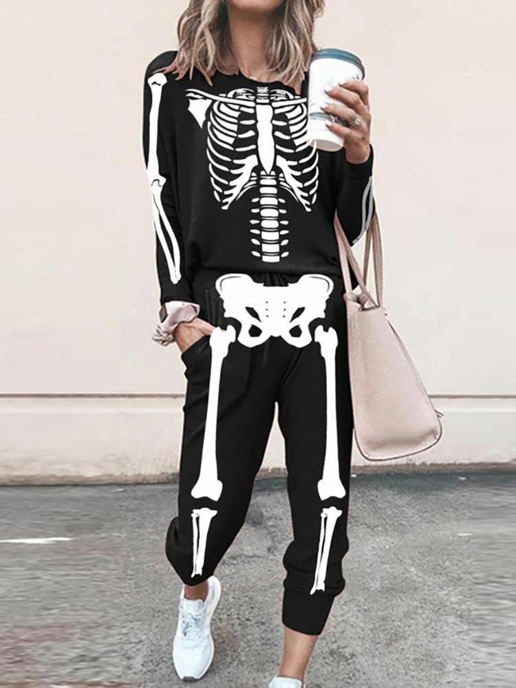 Women's Sets Long Sleeve T-shirt & Pants Skull Print Two-Piece Set - Sets - INS | Online Fashion Free Shipping Clothing, Dresses, Tops, Shoes - 10/09/2021 - 30-40 - Bottom