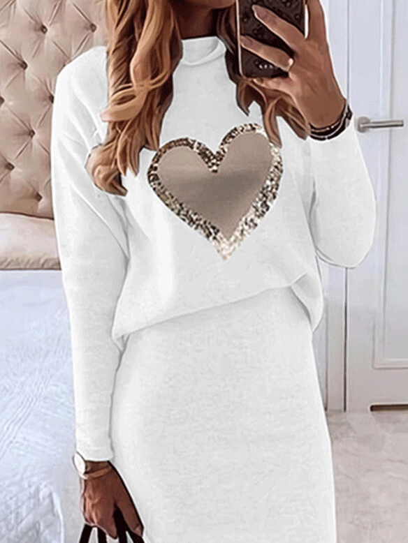 Women's Sets Love Long Sleeve Top & Skirt Two-Piece Suit - Sets - INS | Online Fashion Free Shipping Clothing, Dresses, Tops, Shoes - 23/10/2021 - 30-40 - Bottoms