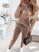 Women's Sets Love Sequined Long Sleeve Elastic Pants Casual Two-Piece Suit - Sets - INS | Online Fashion Free Shipping Clothing, Dresses, Tops, Shoes - 25/10/2021 - 30-40 - Bottoms